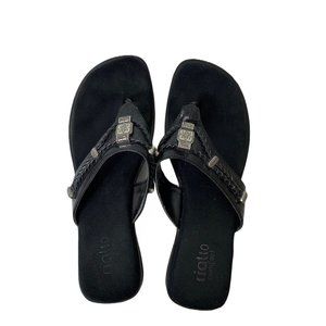 Rialto Black Vegan Leather Flip Flop Sandals - Size 9